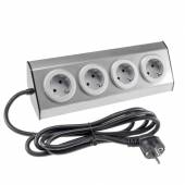 Edelstahl 4-fach Steckdosenblock mit ca 1,5m Kabel 230V 16A Aufbau-Montage Küchensteckdose