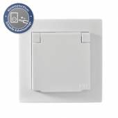 FLAIR Außen Steckdose IP44 mit Deckel weiß Klemmanschluss mit Rahmen 250V~ Unterputz
