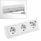 3-fach Steckdosenblock mit 2x USB Ladebuchse CUP weiß 230V~ 16A Aufbau-Montage