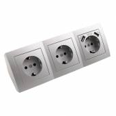 3-fach + 2x USB Steckdosenblock Flair silber 250V~ 16A Aufbau-Montage