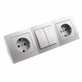 2-fach Steckdosenblock mit 2x Schalter Flair silber 250V~ 16A Aufbau-Montage