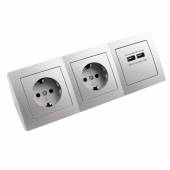 2-fach Steckdosenblock mit 2x USB Ladebuchse Flair silber 250V~ 16A Aufbau-Montage
