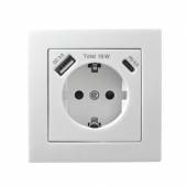 FLAIR Schutzkontakt-Steckdose mit USB A & C weiß mit Rahmen 250V C Quickcharge 18W PD 3.0