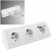 3-fach + USB-C mit PD 3.0 & USB-A Steckdosenblock Flair weiß-matt 250V~ 16A Aufbau-Montage
