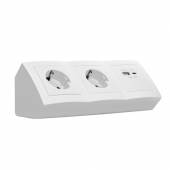 2-fach Steckdosenblock Flair weiß-matt + USB-C mit PD 3.0 & USB-A 250V~ 16A Aufbau-Montage