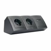 2-fach + USB-C PD QC 3.0 & USB-A Steckdosenblock Flair anthrazit 250V~ 16A Aufbau-Montage