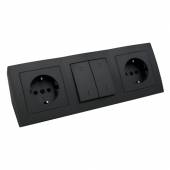 2-fach Steckdosenblock mit 2x Schalter Flair schwarz-matt 250V~ 16A Aufbau-Montage