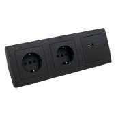 2-fach + USB-C QC 3.0 & USB-A PD 3.0 Steckdosenblock Flair schwarz matt 250V~ 16A Aufbau-Montage