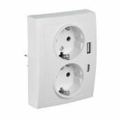 FLAIR Schutzkontakt Steckdose 2-fach auf 1x UP Dose weiß 230V 16A mit USB A & USB C PD Ladeport