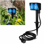 Garten-Steckdose 2-fach 2m Kabel IP44 Erdspieß Außen-Steckdose Strom-Verteiler Outdoor