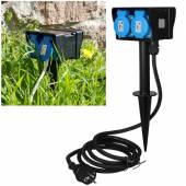 4er Gartensteckdose 4-fach 2m Kabel IP44 Erdspieß Außen-Steckdose Strom-Verteiler Outdoor