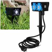 Gartensteckdose mit Zeitschaltuhr 2-fach 2m Kabel IP44 Außen Steckdose Strom Verteiler