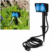 Gartensteckdose 2-fach 10m Kabel IP44 Erdspieß Außen-Steckdose Strom-Verteiler Outdoor