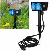 4-fach Garten-Steckdose 10m Kabel IP44 Erdspieß Außen-Steckdose Strom-Verteiler Outdoor