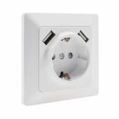 MILOS Schutzkontakt-Steckdose 2x USB Buchse 5V weiß matt mit Rahmen 250V~ 16A