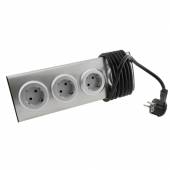 hochwertiger 4-fach Steckdosen Block Edelstahl mit 1,9m Kabel 230V~ 16A Aufbau-Montage