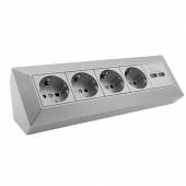 4-fach Steckdosenblock + 2x USB DELPHI silber Aufbau-Montage Steckdose mit USB Lade-Buchse