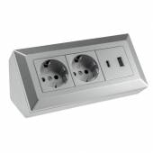 2-fach Steckdosenblock mit USB A & C DELPHI silber Aufbau-Montage Steckdose 3,1A USB Lade-Buchse PD
