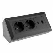 2-fach Steckdosenblock mit USB A & C MILOS anthrazit Aufbau-Montage Steckdose 3,1A Ladebuchse PD