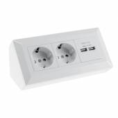 2-fach Steckdosenblock + 2x USB DELPHI weiß Aufbau-Montage Steckdose mit USB Lade-Buchse