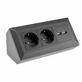 2-fach Steckdosenblock + 2x USB DELPHI schwarz Aufbau-Montage Steckdose mit USB Lade-Buchse