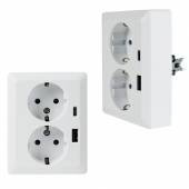MILOS Schutzkontakt Steckdose 2-fach auf 1x UP Dose weiß matt 250V 16A mit USB A & USB C PD Ladeport