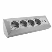 4-fach Steckdosenblock mit USB A & C DELPHI silber Aufbau-Montage Steckdose 3,1A USB Lade-Buchse PD