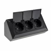 3-fach Steckdosenblock mit Deckel DELPHI schwarz 250V~ 16A Aufbau-Montage Steckdose