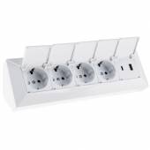 4-fach Steckdosenblock +USB A & C mit Deckel DELPHI weiß Aufbau-Montage 3,1A USB Lade-Buchse PD