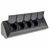 4-fach Steckdosenblock +USB A & C mit Deckel DELPHI schwarz Aufbau-Montage 3,1A USB Lade-Buchse PD