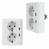 MILOS Schutzkontakt Steckdose 2-fach auf 1x UP Dose weiß matt 250V 16A mit 2x USB C PD 3.0 Ladeport