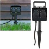 2er Garten-Steckdose DUBAI 1,5m Kabel IP44 Erdspieß Außen-Steckdose Stromverteiler Outdoor