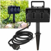 3er Garten-Steckdose DUBAI 1,5m Kabel IP44 Erdspieß Außen-Steckdose Stromverteiler Outdoor