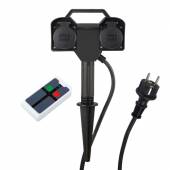 2-fach Funk-Garten-Steckdose mit Fernbedienung 1,5m Kabel IP44 Erdspieß Außen-Steckdose