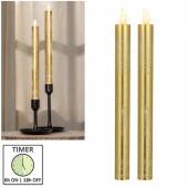 2er Set Led Stab-Kerze mit Timer TOUCH gold-farben 25x2cm, flammenlose Stabkerzen