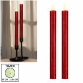 2er Set Led Stab-Kerze mit Timer TOUCH dunkel-rot 25x2cm, flammenlose Stabkerzen