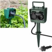 4 fach Gartensteckdose mit Erdspieß grün mit 2m Kabel IP44 Außen Steckdose Verteiler