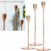 3er Set Design Metall Kerzenständer kupfer-farben 24/28/34cm groß, Kerzenhalter für Stabkerzen
