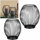 2er Set Metall Kerzenhalter schwarz 15,5 & 18cm groß Korb-Kerzenständer für Stumpenkerzen Laterne