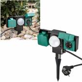 Sensor Garten-Steckdose 2-fach mit Dämmerungsschalter 2m Kabel IP44 Erdspieß Außen-Steckdose