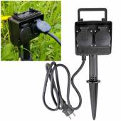 Garten-Steckdose SL-020 2-fach mit 1,5m Kabel IP44 Erdspieß Outdoor-Verteiler Außen-Steckdose