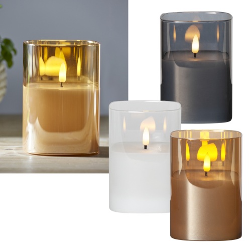 LED Windlicht EchtwachsKerze im Glas 3D FLAMME mit Timer
