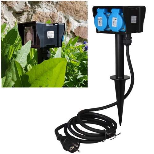 2 Fach Gartensteckdose Mit Deckel Zeitschaltuhr Ip44 Erdspiess