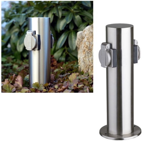 Heitronic 2fach GartenSteckdose Säule aus Edelstahl IP44 Außen