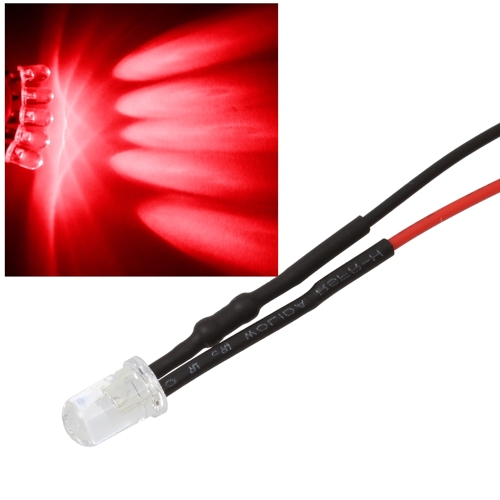 10x 5mm Leds ROT mit 25cm Kabel 12 Volt DC / Led fertig verkabelt 12 V ...